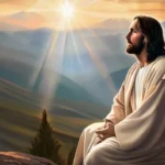 A serene image of Jesus Christ with a backdrop of mountains, symbolizing His teachings as a beacon of light in the lives of Mormons. - Mormon Jesus Teachings