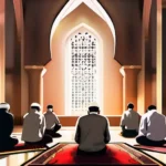 A serene image of the Saba Islamic Center with a group of people praying inside, symbolizing unity, faith, and community. - Saba Islamic Center, Islam, Teachings, Values, Practices