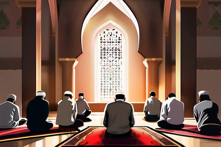 A serene image of the Saba Islamic Center with a group of people praying inside, symbolizing unity, faith, and community. - Saba Islamic Center, Islam, Teachings, Values, Practices