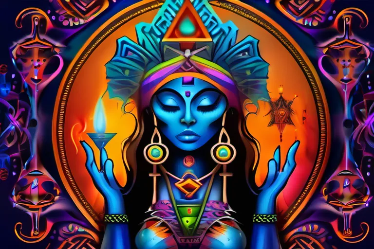 A vibrant, colorful image featuring Voodoo symbols such as the loa (spirit) figures and the veve (sacred designs). - Voodooism Teachings