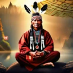 A serene image featuring a shaman in traditional garb, surrounded by nature, with symbols of indigenous spirituality subtly incorporated. - indigenous religion, shamanism, animism