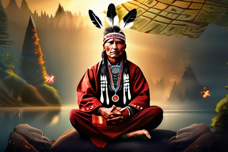 A serene image featuring a shaman in traditional garb, surrounded by nature, with symbols of indigenous spirituality subtly incorporated. - indigenous religion, shamanism, animism