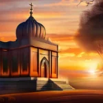 A serene image of a temple or church at sunset, symbolizing the spiritual connection between humanity and the divine. - religious experience