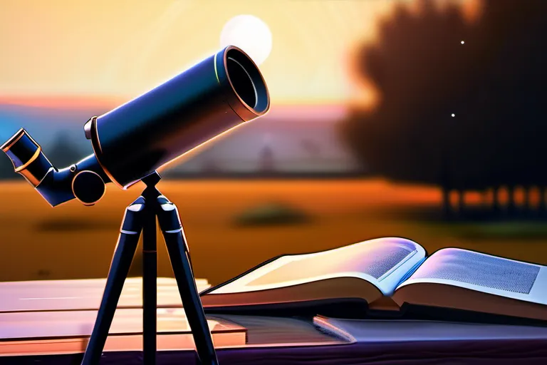 A serene image featuring a telescope pointing towards the stars above, with a book on the ground nearby. - science and faith