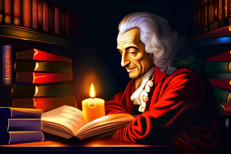 A thoughtful portrait of Voltaire, surrounded by books and a candle, symbolizing his intellectual pursuits and enlightened mind. - Voltaire religion