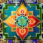 A colorful, intricate Islamic geometric pattern with various symbols representing the major sects of Islam. - Islam, Sects, Sunni, Shia