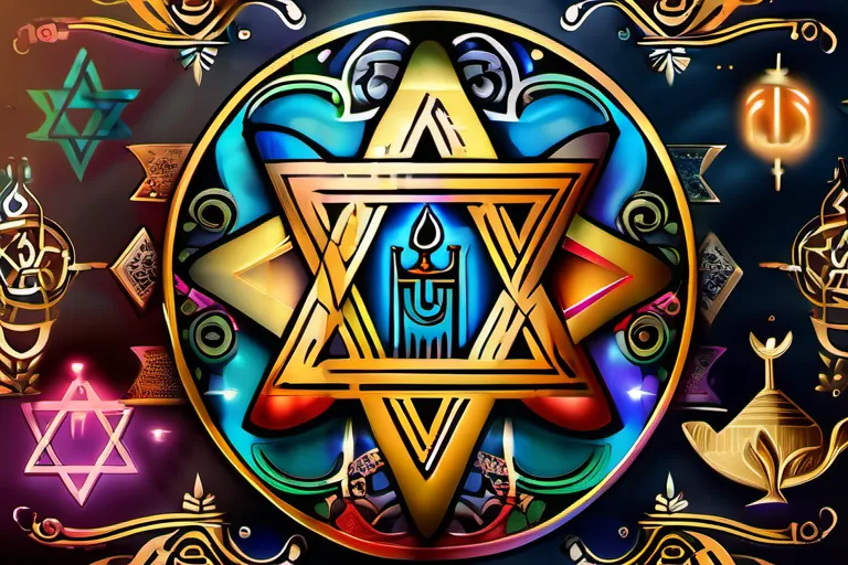 A colorful, intricate illustration depicting various symbols representing the different sects of Judaism. - Judaism, Sects, Religion