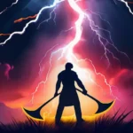 A vibrant image depicting a thunderstorm with a figure holding a double-headed axe, symbolizing Chango. - Chango Santeria