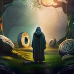 A mystical forest scene with a druid standing before an ancient stone circle, surrounded by the symbols of Druidism. - Druidism