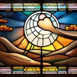 A stained-glass window depicting the creation of the world, symbolizing the origins of God in Christianity. - Christian Origins