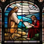 A stained-glass window depicting scenes from the New Testament. - Christianity Origins