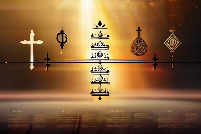 An image depicting a timeline with various religious symbols representing different eras and cultures. - religion origins