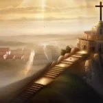 A depiction of an ancient city with a cross atop a hill, symbolizing the spread of Christianity across the ancient world. - Christianity origins