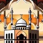 A stylized illustration of a mosque with six interconnected symbols representing the Six Articles of Faith. - Islam, Six Articles of Faith