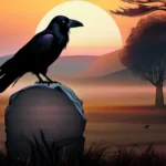 A serene landscape at sunset with an ancient stone circle and a raven perched on a tree branch. - Anglo-Saxon Religion