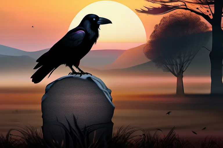 A serene landscape at sunset with an ancient stone circle and a raven perched on a tree branch. - Anglo-Saxon Religion