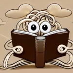 A whimsical illustration of a flying spaghetti monster with a book in its hand, symbolizing the FSM Bible. - Flying Spaghetti Monster Bible