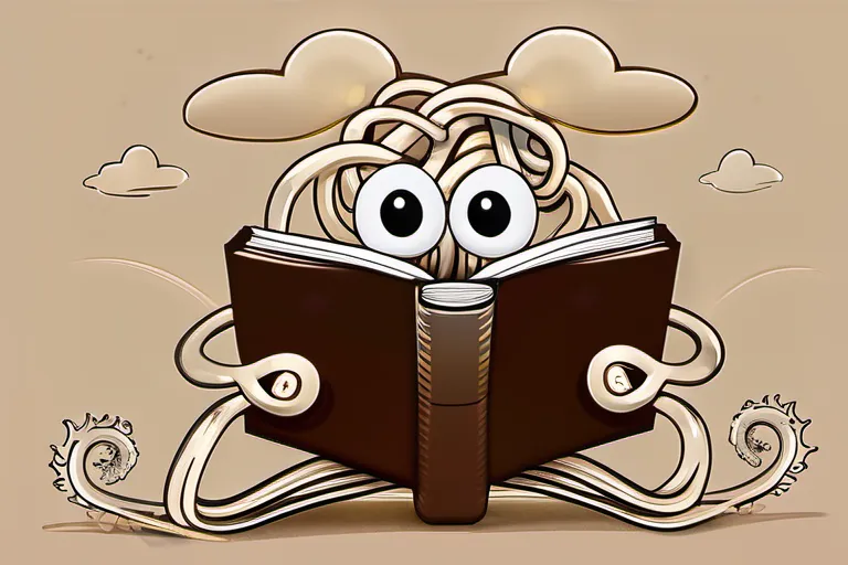 A whimsical illustration of a flying spaghetti monster with a book in its hand, symbolizing the FSM Bible. - Flying Spaghetti Monster Bible