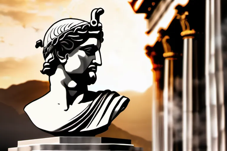 An image depicting a bust of Zeus or Athena with a backdrop of an ancient Greek temple. - Hellenic Polytheism, Ancient Greek Religion