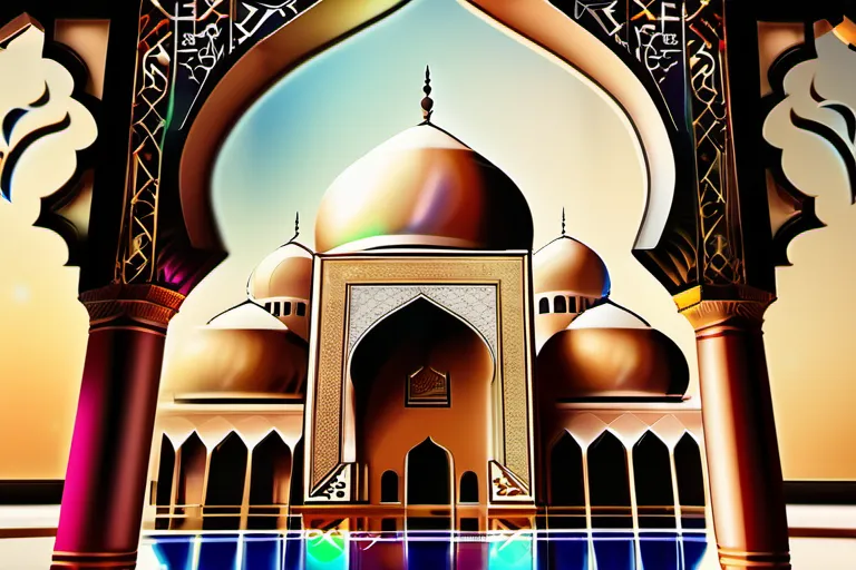 A stunning image of Islamic calligraphy or architecture that showcases the intricate details, vibrant colors, and harmonious balance found in Muslim art. - Muslim Art Spirituality Life Lessons