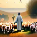 A serene image of a shepherd tending his flock under a clear sky, symbolizing the caring and nurturing nature of pastoral theology. - Pastoral Theology, Spiritual Growth, Personal Development, Meaningful Life