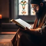 A thoughtful individual contemplating a book about sociology of religion, spirituality, and life. - Sociology of Religion, Spirituality, Life