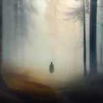 A serene image of a person standing at the edge of a misty forest, symbolizing the transition from life to death. - life after death