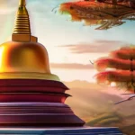 A visually appealing cover image featuring a beautifully detailed and colorful Buddhist stupa against a serene backdrop of a Buddhist temple or landscape. - Buddhist Stupa