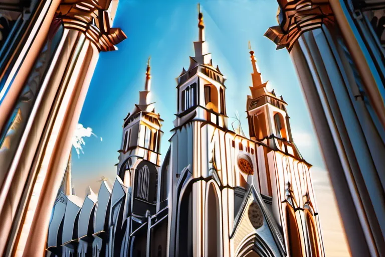 A majestic cathedral under a clear blue sky, with intricate details on its facade. - cathedral architecture