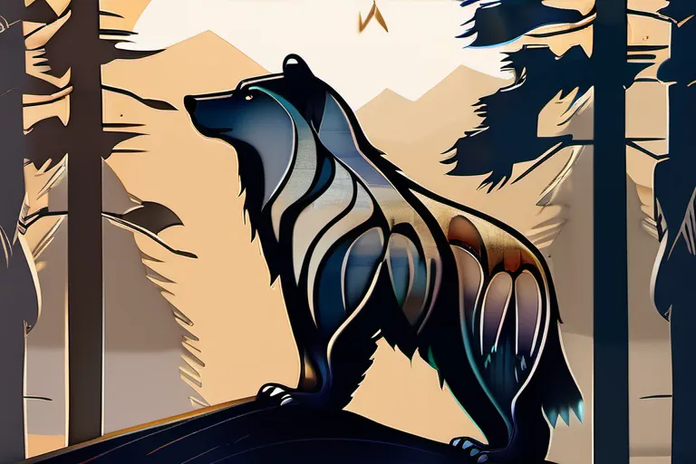 A stylized image of a bear, eagle, or wolf, animals often used as totems, standing proudly against a backdrop of nature. - totem, indigenous religions, spiritual symbols