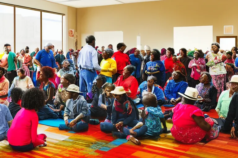 A vibrant image of a diverse group of people gathered in a community center, symbolizing the inclusive nature of the American Ethical Union. - American Ethical Union