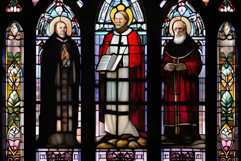 A stained glass window depicting key figures from the Anglican Church. - Anglican Church beliefs