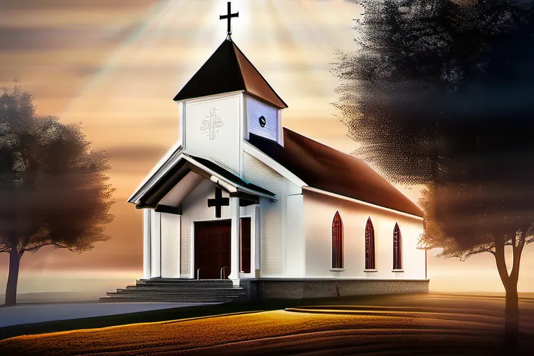 A serene image of a church building with a cross on top, symbolizing the Church of Christ. - Church of Christ beliefs