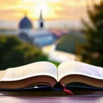 A cover image featuring a close-up of an open book with the title 'Mere Christianity' visible, set against a backdrop of a serene landscape or cityscape. - C.S. Lewis Mere Christianity