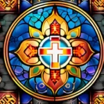 A colorful mosaic of various religious symbols representing different faiths. - religion guide