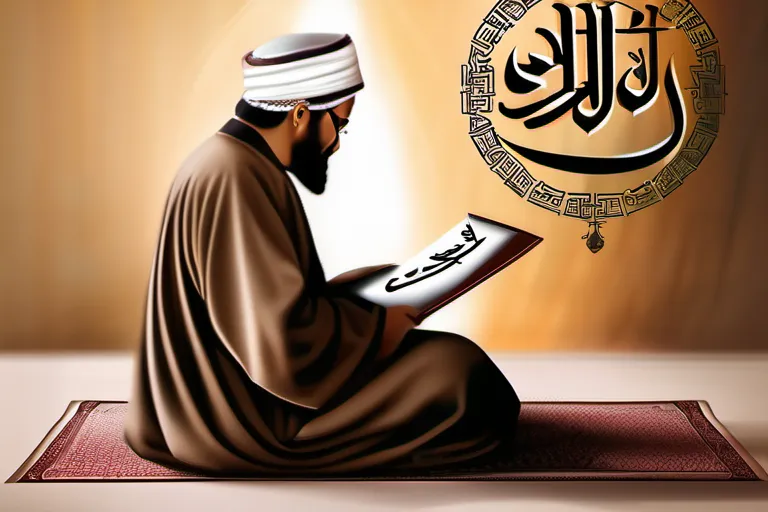 A stylized image of an Islamic scholar with a scroll bearing the Arabic word for 'fatwa' (فتوى) in calligraphy. - fatwa islamic law