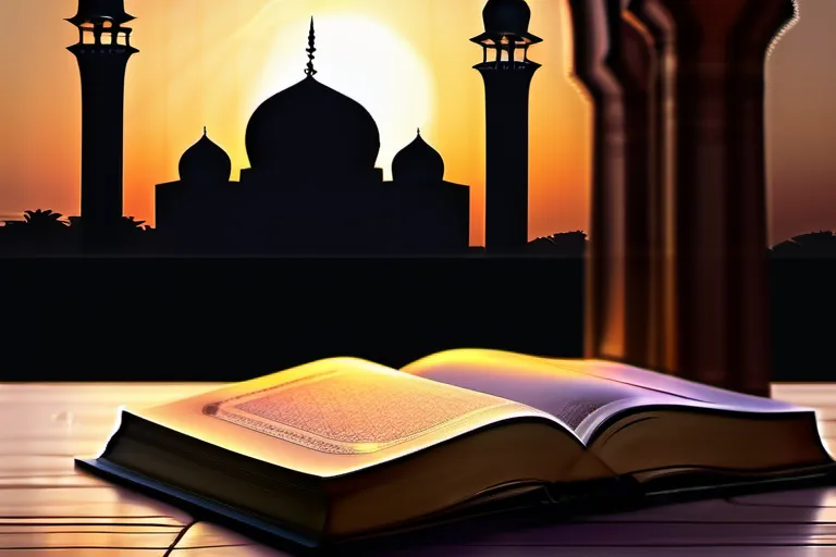 A beautiful mosque at sunset with a book on Fiqh open to a page illustrating Islamic law. - Fiqh in Islam