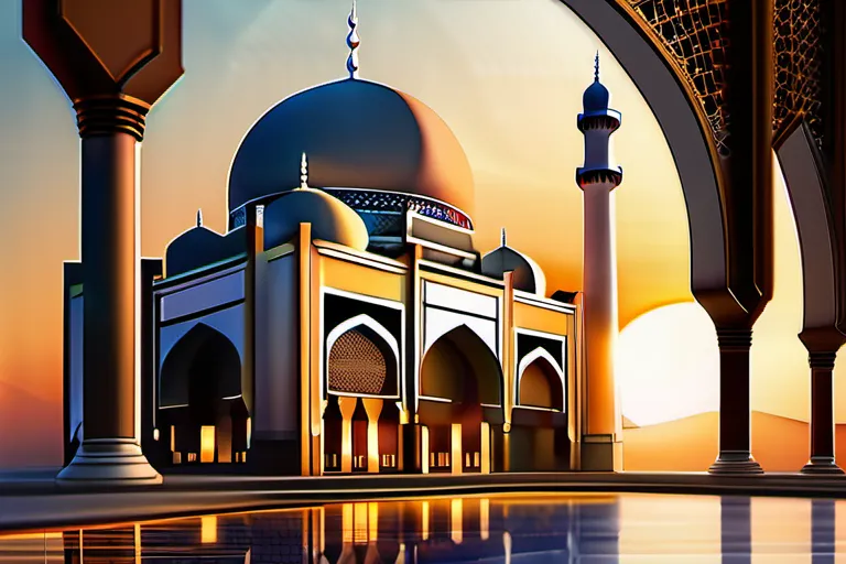 A stunning image of a mosque at sunset, with intricate architecture and a serene atmosphere. - Islamic Culture Guide