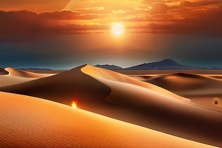 A striking image depicting a serene desert landscape with a glowing horizon representing the Day of Judgment. - Islamic Eschatology