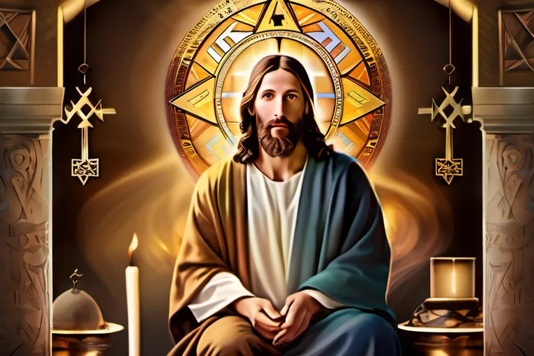 A depiction of Jesus in a traditional Jewish setting, surrounded by symbols of Judaism and Christianity. - Jesus Jewish Identity