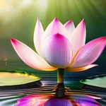 A serene image depicting a lotus flower emerging from still water, symbolizing the growth and transformation brought by understanding karma. - karma guide