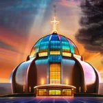 A vibrant, high-resolution image of Lakewood Church's iconic dome, with a sunset in the background. - Lakewood Church