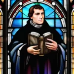 A stained-glass window depicting Martin Luther with a Bible in hand, symbolizing his role in shaping Lutheran beliefs. - Lutheran Beliefs