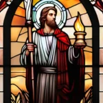 A stained-glass window depicting a martyr holding a torch, symbolizing enduring faith. - martyrdom