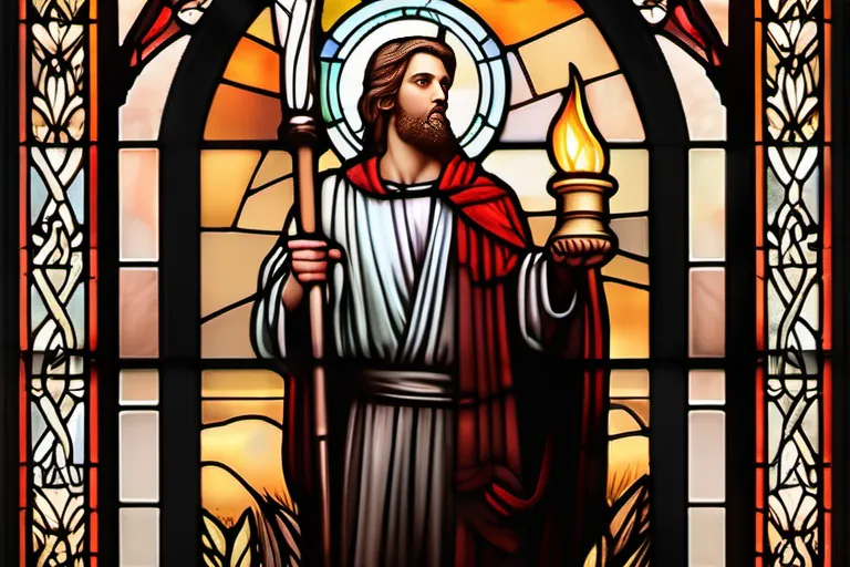 A stained-glass window depicting a martyr holding a torch, symbolizing enduring faith. - martyrdom