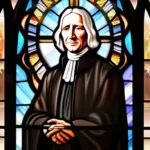 A stained-glass window depicting John Wesley, the founder of the Methodist Church, with the church's symbol in the background. - Methodist Church Beliefs