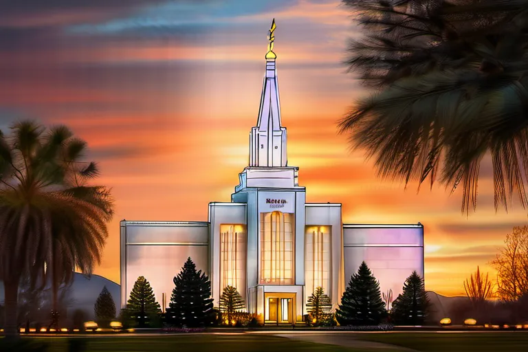 A serene image of a beautiful LDS temple at sunset, with the words 'Mormon Beliefs' written in elegant script above. - mormonism beliefs