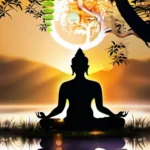 Create an image that depicts a serene landscape with a central figure meditating under a Bodhi tree, symbolizing enlightenment and Nirvana. - Nirvana in Buddhism