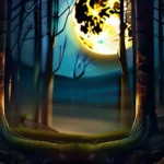 A mystical forest at dusk with a full moon rising, symbolizing the connection between nature and pagan spirituality. - paganism guide