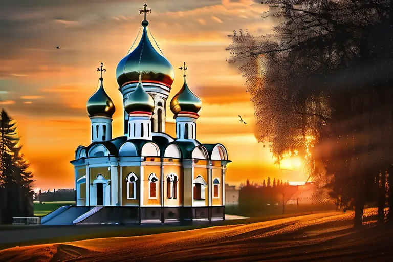 A majestic golden-domed Russian Orthodox church at sunset. - russian orthodox religion